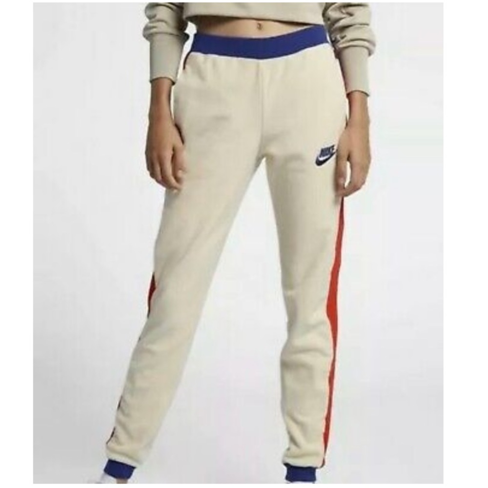 Nike Polar Fleece Stripe Red Blue Cream Joggers Sweatpants L - Picture 5 of 12